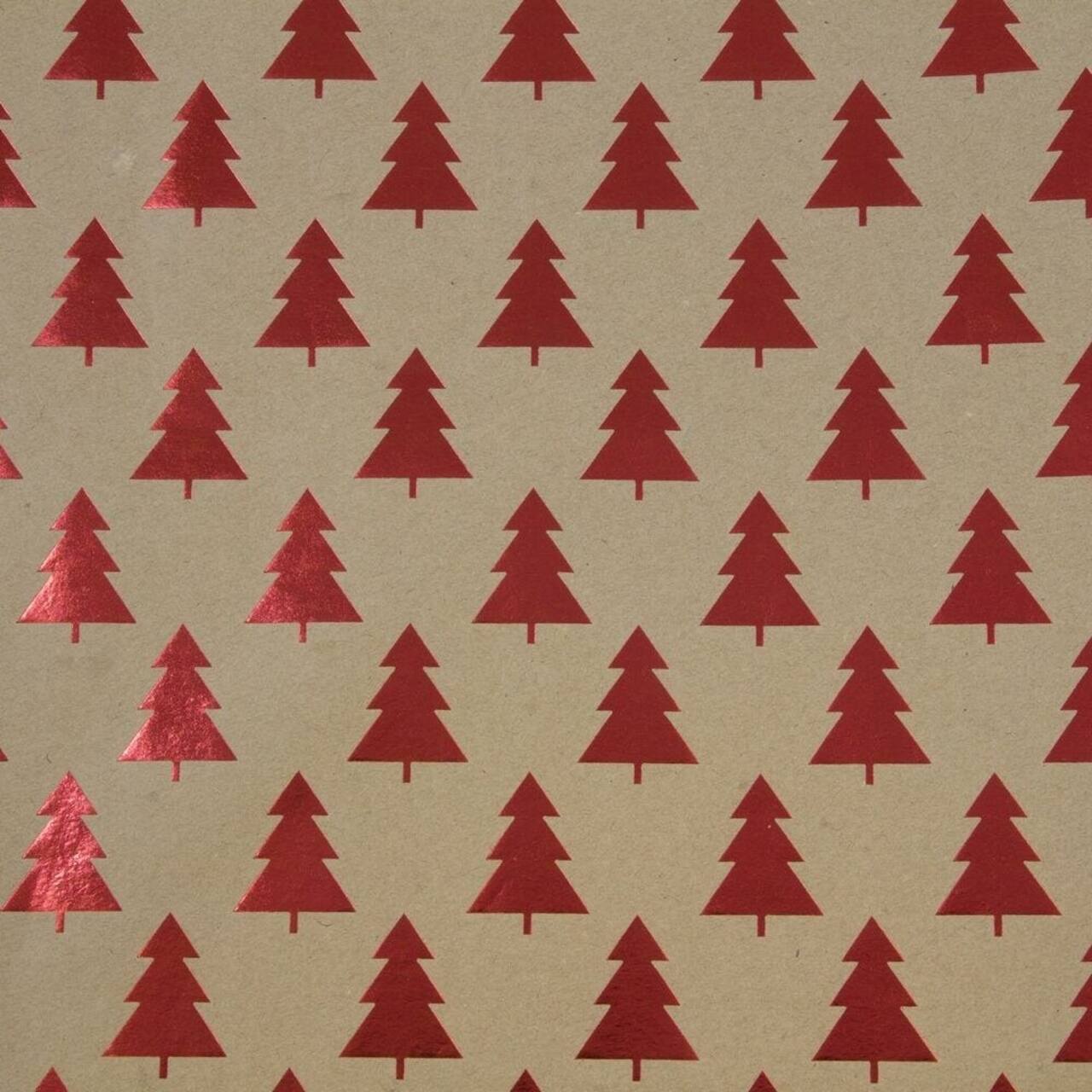JAM Paper Red Trees on Brown Kraft Paper Gift Wrap